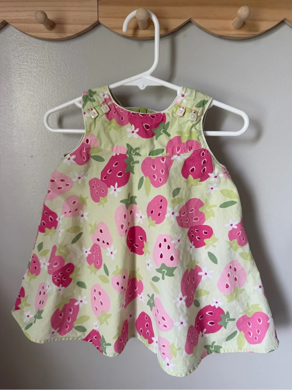 Gymboree Girls 6-12M Green Pink Strawberry A-Line Cotton Dress Zip Back